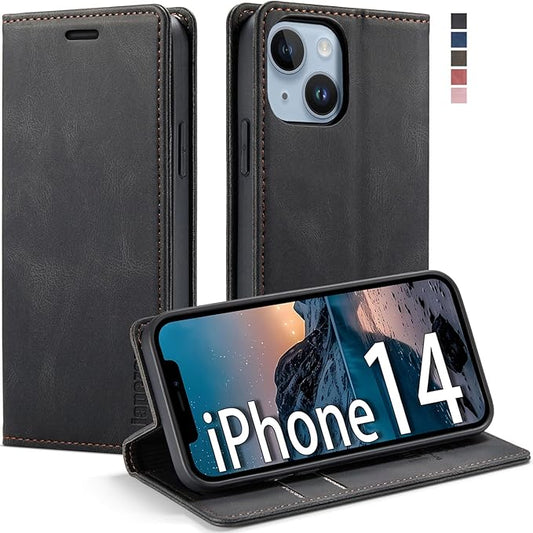 japezop iPhone 14 Case, iPhone 14 Wallet Case with [RFID Blocking] Card Holder Kickstand Magnetic,Leather Flip Case Wallet for iPhone 14 5G 6.1 Inch (Black)