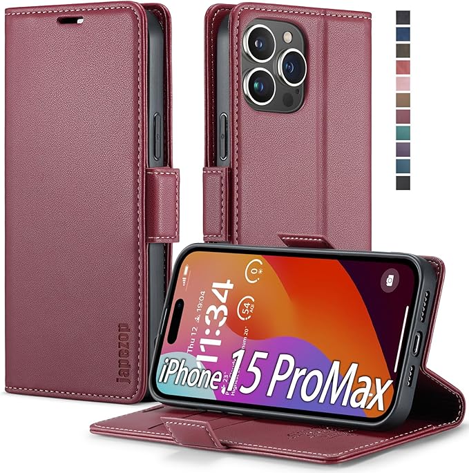 japezop iPhone 15 Pro Max 5G Wallet Case with [RFID Blocking],Card Holder Kickstand Magnetic,Leather Flip Case Wallet for iPhone 15 Pro Max 5G 6.7 (Fashion Red)