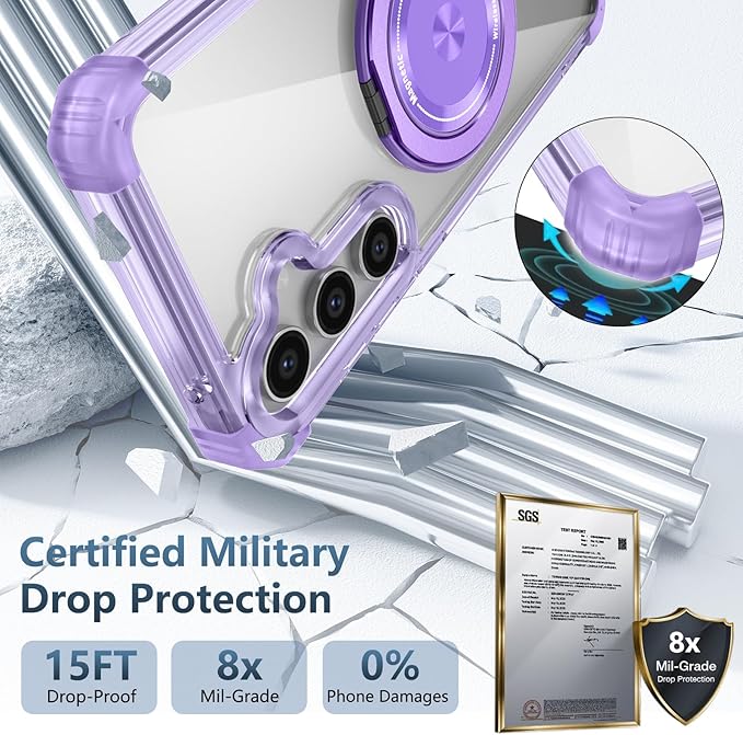 for Samsung Galaxy S24 Case Magnetic Compatible with MagSafe Wireless charging,with 360°Kickstand Ring,for S24 Phone Case with Screen Protector,Military Grade Drop Protection Shockproof Purple