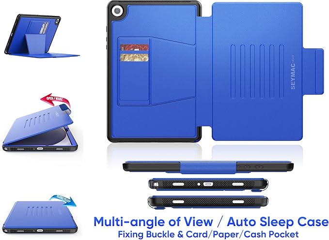 SEYMAC stock Case for Samsung Galaxy Tab A9+ Plus 11'', Auto Sleep/Wake Case with Magnetic Multi-Angles Stand, Card Slot for Galaxy Tab A9+/ A9 Plus 11'' SM-X210/X216/X218, (Blue)