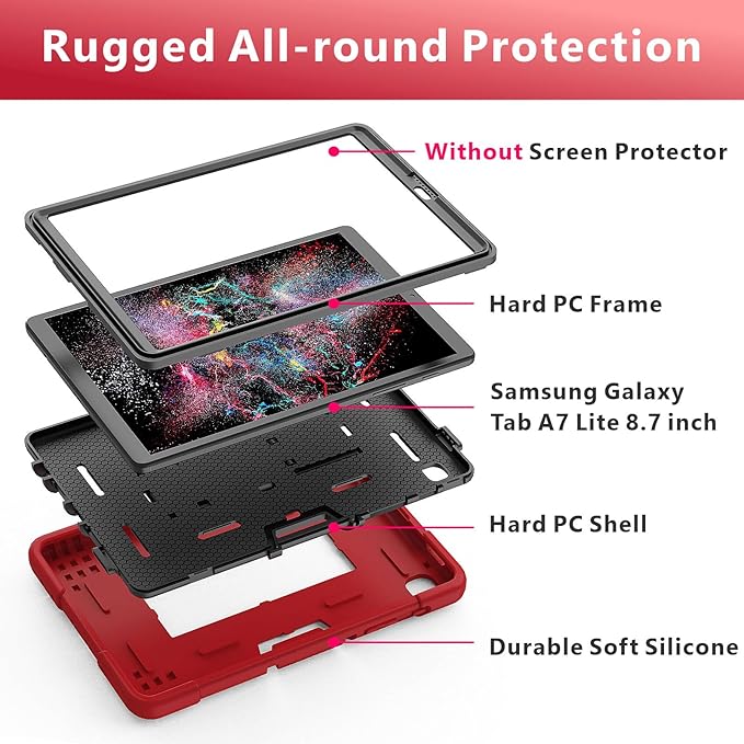 case for Samsung Galaxy Tab A7 Lite Case 2021, 3 in 1 Heavy Duty Kickstand Hybrid Three Layer Protective Cover for Galaxy Tab A7 Lite 8.7 SM-T227/T225/T220,Red