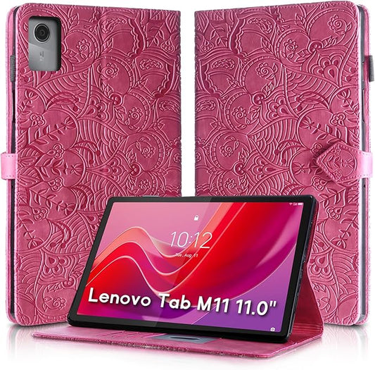 Vine Funda para for Lenovo Tab M11 11 Inch 2024, Soft Touch Premium Faux Leather Made with Card Slots, Water-Proof Precise Cutouts Compatible with Lenovo Tab K11 / M11 TB-330FU/TB-330KU Pink