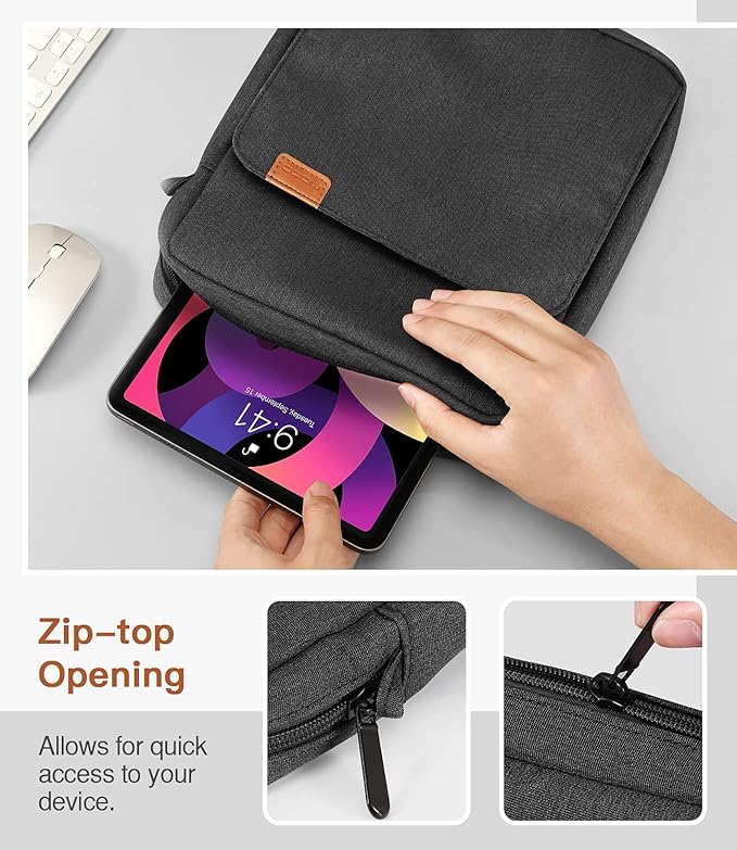 MoKo 9-11 Inch Tablet Sleeve Bag Handle Carrying Case with Shoulder Strap Fits iPad Pro 11 inch,iPad 10th 10.9,iPad 9/8/7th Generation 10.2,iPad Air 5/4th 10.9,iPad 9.7,Tab S8/S9 11", Black & Gray