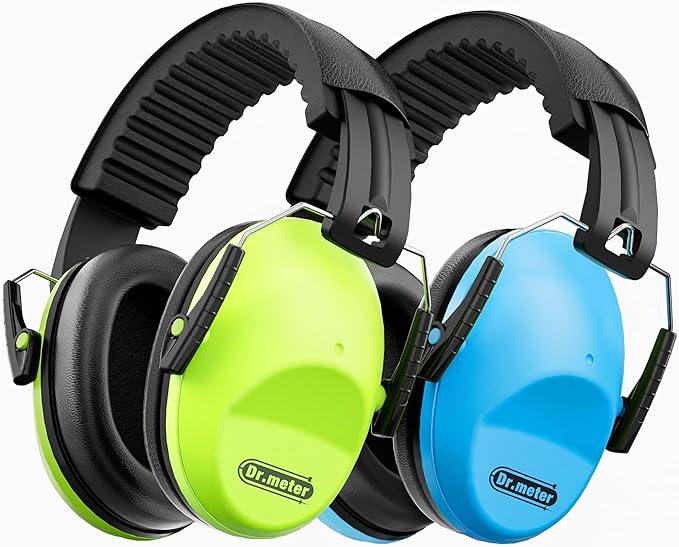 Dr.meter Noise Cancelling Headphones For Kids 2PACK, 27.4SNR Toddler Ear Protection Ear Muffs for Kid Hearing Protection, Noise Reduction in Monster Jam, Concerts, Fireworks, Autism Green & Blue