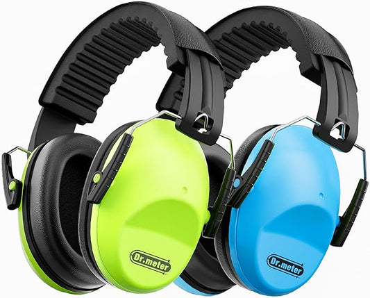 Dr.meter Noise Cancelling Headphones For Kids 2PACK, 27.4SNR Toddler Ear Protection Ear Muffs for Kid Hearing Protection, Noise Reduction in Monster Jam, Concerts, Fireworks, Autism Green & Blue
