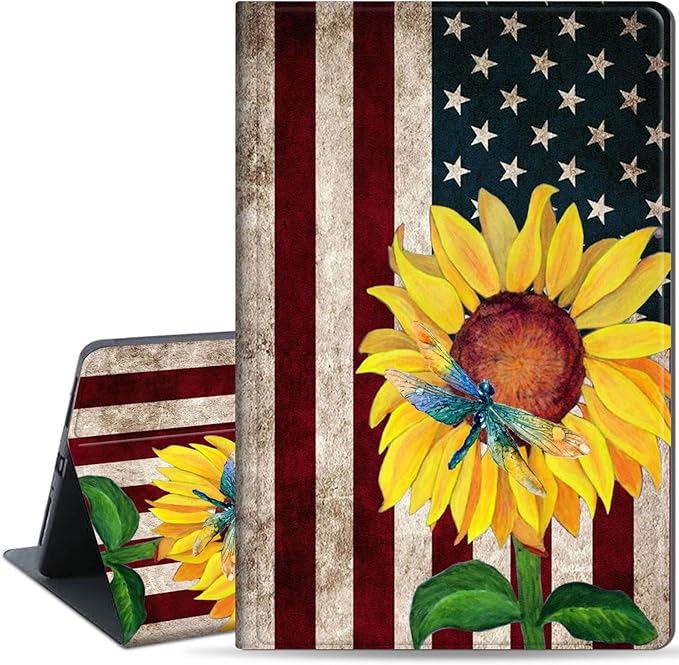Slim Case for Samsung Galaxy Tab S10 FE / S9 FE 5G 10.9" & Tab S9 11", PU Leather Protective Cover, Multi-Angle Stand, Auto Sleep/Wake, Flag Sunflower