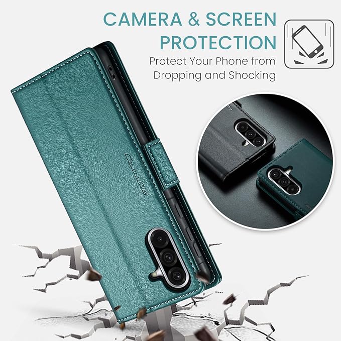 for Samsung Galaxy A36 5G Case, Premium PU Leather Wallet Case Flip Cover with [RFID Blocking][Card Holder][Stand Function] Shockproof Protective for Samsung Galaxy A36, Blue-Green