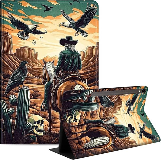 Case for Samsung Galaxy Tab S10 FE/ S9 FE 5G 10.9 Inch/Tab S9 11 Inch, Slim PU Leather Stand Cover with Auto Wake/Sleep, Multi-Angle Viewing & Shockproof, Cowboy on Horseback