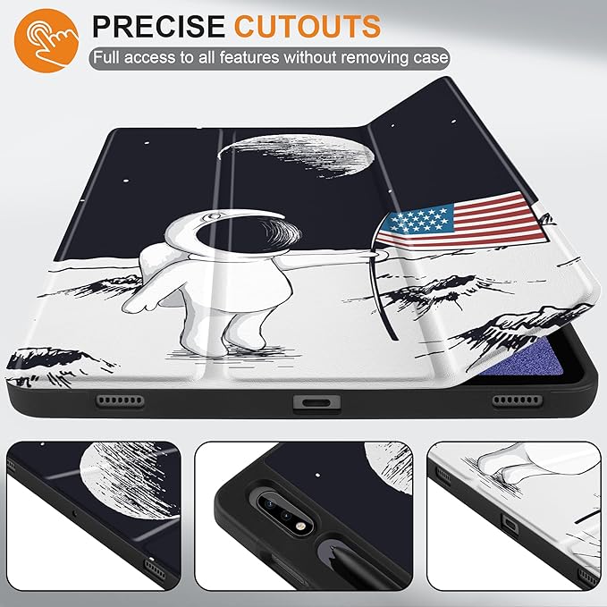 Case for Samsung Galaxy Tab S8 2022 & S7 2020, Shockproof Tablet Case for Samsung Tab S8/S7 11 inch with Auto Sleep/Wake & Trifold Stand & Soft TPU Back Cover, Astronaut & Moon