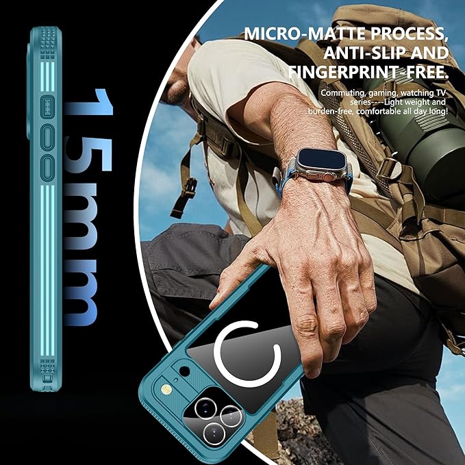 GOLDJU Magnetic for iPhone 17 Pro Max Case-Waterproof, Built-in Screen & Camera Protector-IP68 Underwater Full Body 16FT Military Dropproof Shockproof Case for 17 Pro Max 6.9''- Blue