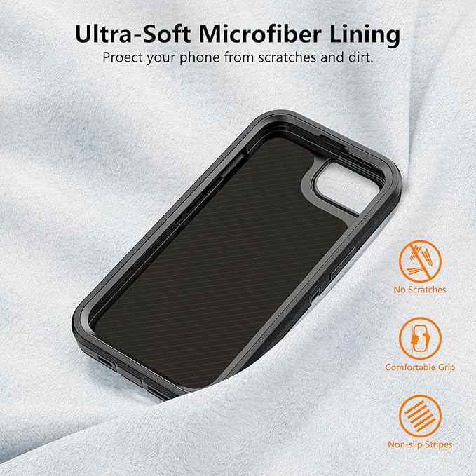 for iPhone 16e Case with Belt Clip Holster, Anti-Shock, Anti-Slip, Compatible with MagSafe, 3-Layer Drop Protection, Heavy Duty Magnetic Phone Case Cover for 16e, 6.1", Black