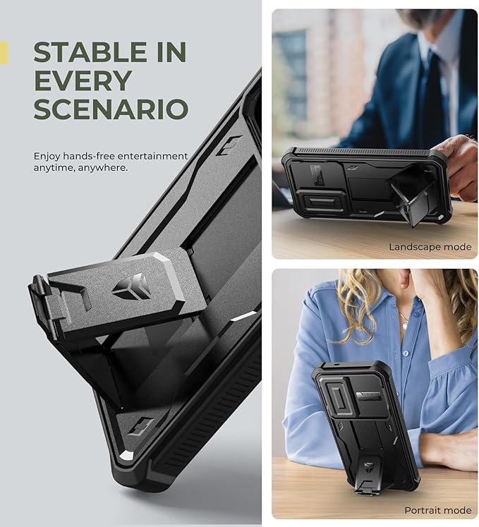 Dexnor for Samsung Galaxy S25 Case with Built-in Slide Camera Cover & Screen Protector & Kickstand, Heavy-Duty Shockproof Rugged Case Full-Body Bumper Protective Cover for Galaxy S25 (2025),Black