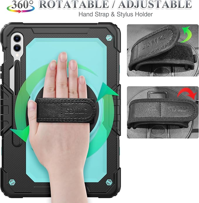 SEYMAC stock Case for Samsung Galaxy Tab S10 Plus/ S9 FE Plus/ S9 Plus 5G Tablet 12.4'' Case with Screen Protector Pencil Holder [360 Rotating Hand Strap] &Stand, Drop-Proof, Skyblue1