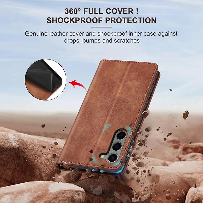 Jasonyu Flip Wallet Case for Samsung Galaxy S23 5G,Leather Magnetic Folio Cover with Card Holder,Kickstand - TPU Shockproof Durable Protective Phone Case,Brown