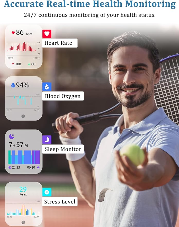 Smart Watch, Alexa Built-in, Answer/Make Calls 44mm Smartwatch Women Men, 1.83" Sports Watch IP68 Waterproof, Heart Rate SpO2 Sleep Stress Monitor, Step Counter Watch for Android & iOS Phone