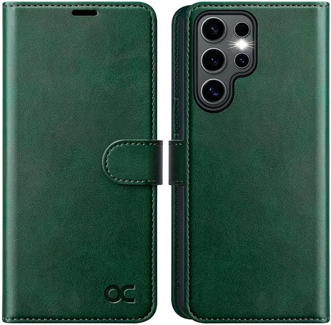 OCASE Compatible with Galaxy S25 Ultra Wallet Case, PU Leather Flip Folio Case with Card Holders RFID Blocking Kickstand [Shockproof TPU Inner Shell] Protective Phone Cover 2025, Blackish Green