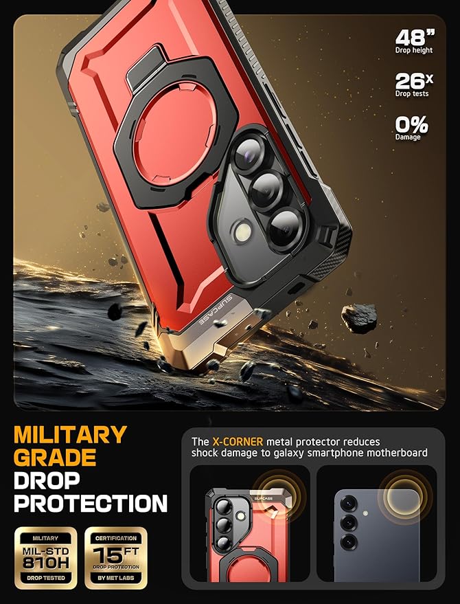 SUPCASE for Samsung Galaxy S25 Case with Stand (Unicorn Beetle Grip), [Compatible with MagSafe] [Military-Grade Drop Protection] Heavy Duty Shockproof Magnetic Phone Case for Galaxy S25 6.2", Ruddy