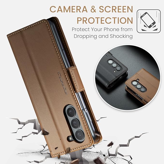for Samsung Galaxy Z Fold 5 Case, Premium PU Leather Wallet Case Flip Cover with [RFID Blocking][Card Holder][Stand Function] Shockproof Protective for Samsung Galaxy Z Fold 5, Brown