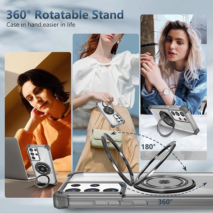 for Samsung Galaxy S21 Ultra Case Magnetic Compatible with MagSafe Wireless Charging,for S21 Ultra Case Built-in Kickstand Ring,with Screen Protector Military Grade Protection Shockproof Black