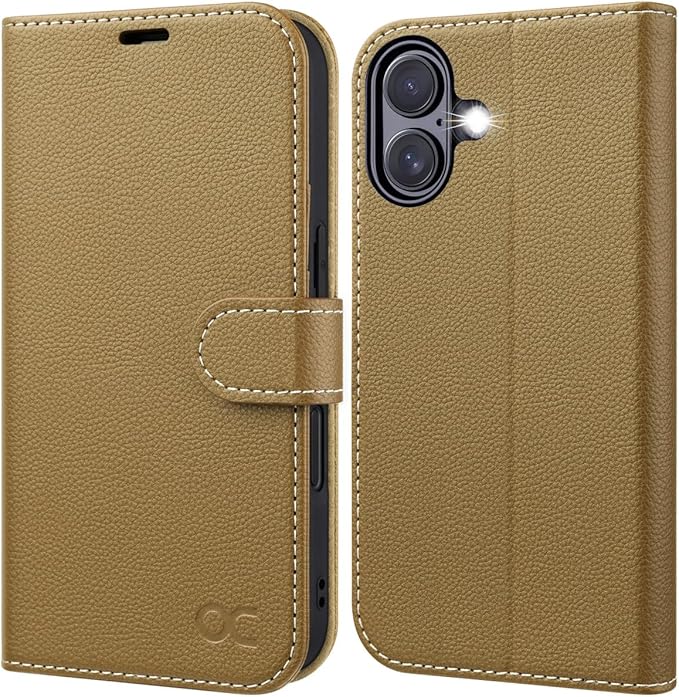 OCASE Compatible with iPhone 16 Wallet Case, PU Leather Flip Folio Case with Card Holders RFID Blocking Kickstand [Shockproof TPU Inner Shell] Phone Cover 6.1 Inch 2024, Copper