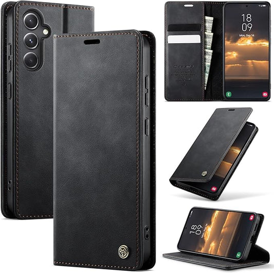 Wallet Case for Samsung Galaxy S23 FE Leather Wallet Flip Cover with Card Holder, Kickstand, Magnetic Closure, RFID Blocking TPU Shockproof Phone Case Compatible with Galaxy S23FE, Black