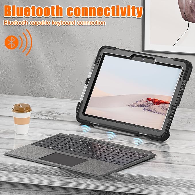 ZenRich Rugged Case for Surface Go 4 (2023)/Surface Go 3 (2021)/ Surface Go 2 (2020), Surface Go (2018) with Pen Holder Heavy Duty Shockproof Case with 360° Rotating Kickstand, Hand & Shoulder Strap