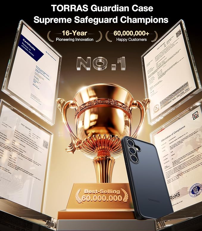 TORRAS Guardian Shockproof for Samsung Galaxy S25 Case, [12FT Military Grade Drop] Thin & Soft Touch for Samsung S25 Case, Translucent Matte Protective Slim Case for Samsung S25, Black