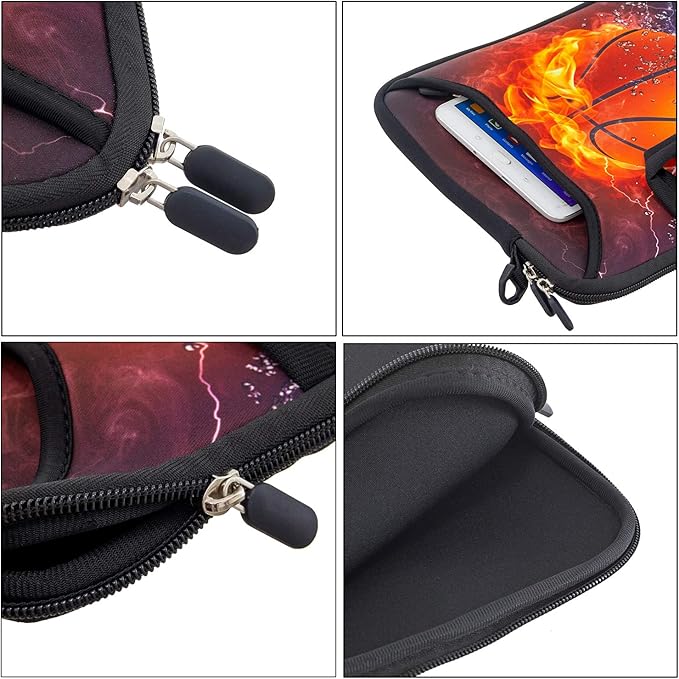 RICHEN 14 15 15.4 15.6 inch Laptop Shoulder Bag Notebook Handle Sleeve Neoprene Soft Carrying Travel Case with Accessories Pocket (14-15.6 inch, Basketball Fire)