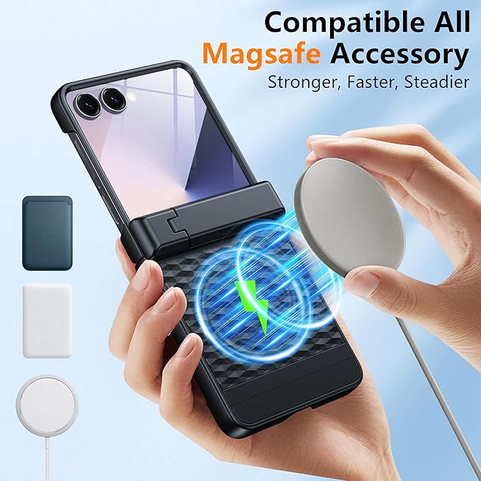 Magnetic for Samsung Galaxy Z Flip 7 Case [Hinge Protection＆Kickstand][Compatible with MagSafe][Built-in Screen Protector] Full-Body Military Protection Phone Case for Samsung Z Flip 7 Black