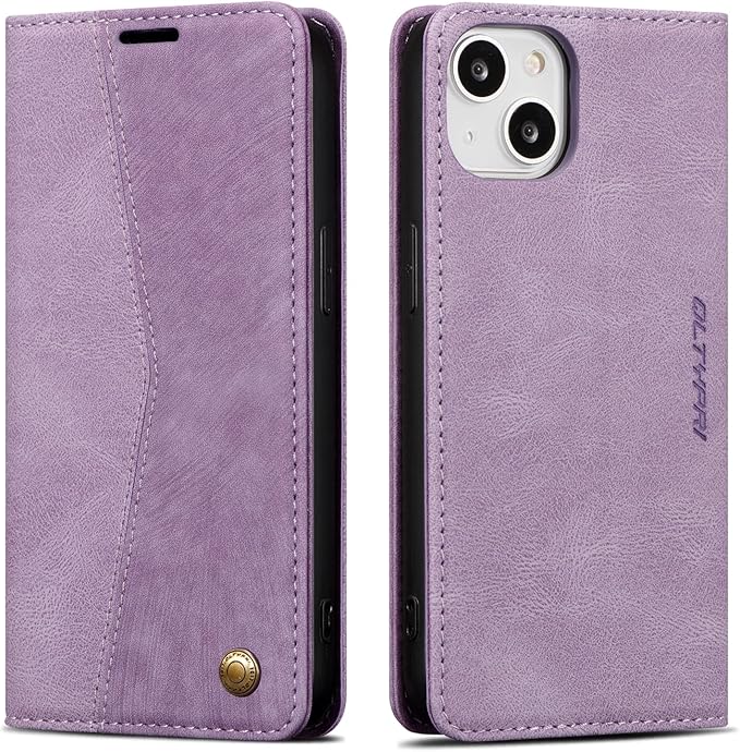 QLTYPRI Case for iPhone 14, Vintage PU Leather Wallet Case Card Slot Kickstand Magnetic Closure Shockproof Flip Folio Book Case Cover for iPhone 14(6.1 inch) - Retro Purple