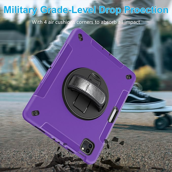 Case for iPad Pro 11 Inch 2022/2021/ 2020/2018: Cover for iPad 11 Inch 4th/ 3rd/ 2nd/ 1st Generation with Screen Protector- Stand- Handle- Shoulder Strap- Pencil Holder Purple