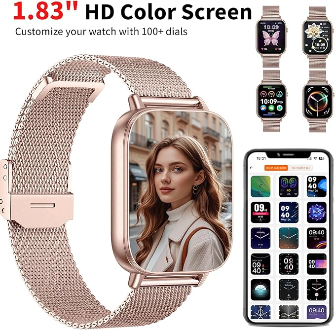 Smart Watch for Women Men, 2025 1.83" HD Smartwatches (Answer/Make Call), IP68 Waterproof Activity Fitness Tracker, Sleep Monitoring, Pedometer, Fitness Watch for Android iOS (Rose Gold)