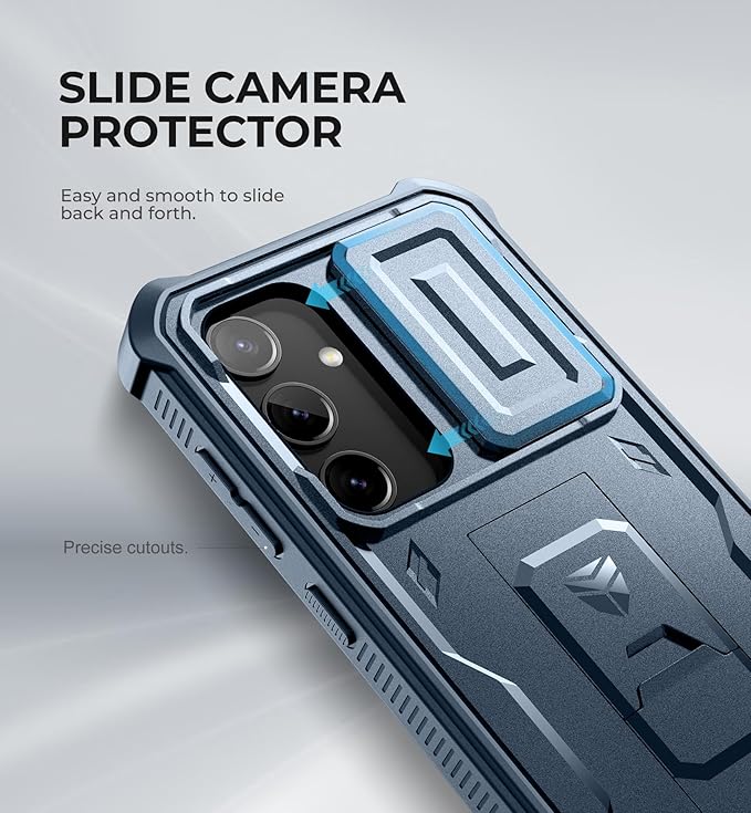 Dexnor for Samsung Galaxy S24 Case with Built-in Slide Camera Cover & Screen Protector & Kickstand, Heavy-Duty Shockproof Rugged Case Full-Body Bumper Protective Cover for Galaxy S24 (2024),Navy Blue