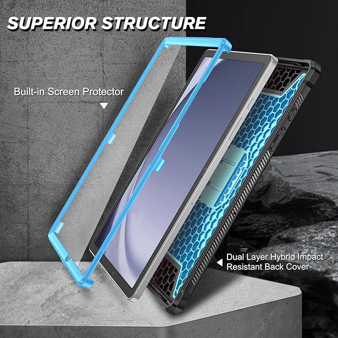 Fintie Shockproof Case for Samsung Galaxy Tab A9 Plus/A9+ 5G 11 Inch 2023 Model (SM-X210/X216/X218), Tuatara Rugged Unibody Hybrid Bumper Kickstand Cover Built-in Screen Protector, Blue