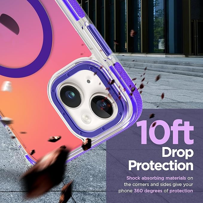 MOWIME Magnetic Case for iPhone 15 [Compatible with Magsafe] [Cute Fashion Fluorescent Design] [1 Screen Protector] Slim Translucent Matte Case for iPhone 15 6.1" 2023, Purple