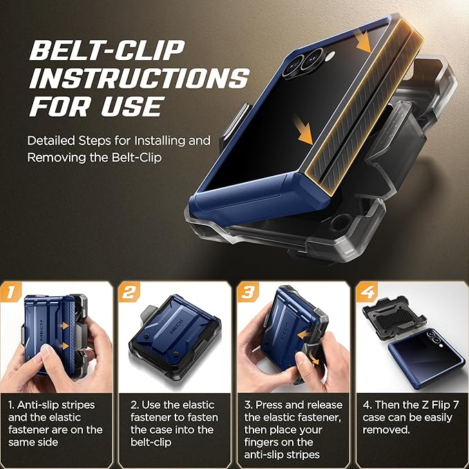 TONGATE for Z Flip 7 Case with Privacy Screen Protector, [Stand & Belt-Clip] [Hinge Protection] [Anti-Slip], Full-Body Military Grade Protective Phone Case for Samsung Galaxy Z Flip 7 5g 2025, Blue