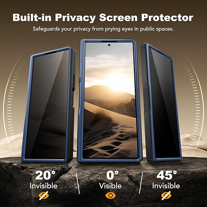 TONGATE for Z Fold 7 Case with Privacy Screen Protector, [Built-in Slide Camera Cover & Stand] [Anti Spy] Military Grade Drop Phone Case for Samsung Galaxy Z Fold 7 with Belt Clip, Blue Privacy