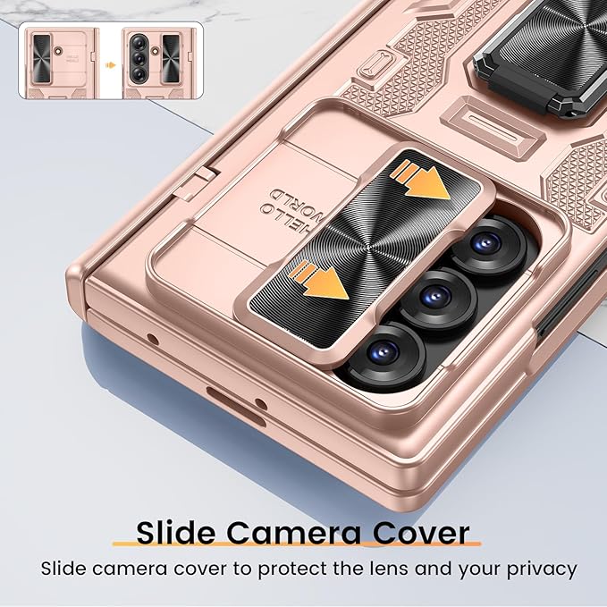 VEGO for Galaxy Z Fold 7 Case with Stand, Built-in Screen Protector [Anti-Peeping] [Hinge & Camera Protection] Rugged Full Cover Military Grade Shockproof Anti-Drop Phone Case for Z Fold 7 -Rose Gold