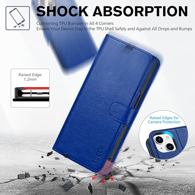 TUCCH Wallet Case for iPhone 14 6.1", Flip PU Leather Magnetic Protective Cover with [RFID Blocking] [4 Card Slots] Stand [TPU Interior Case] Compatible with iPhone 14 6.1, Klein Blue