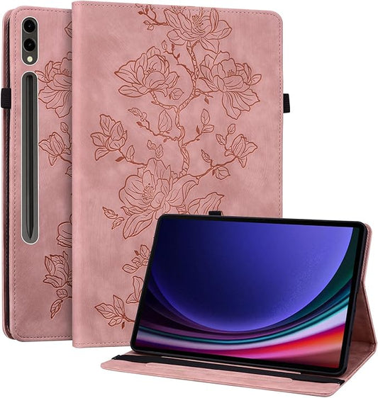 Case for Samsung Galaxy Tab S10 Plus 2024/S9 FE Plus 2023/S9 Plus 2023 12.4 Inch, Slim PU Leather Folio Cover with Multi-Angle Stand and Pen Holder, Pink