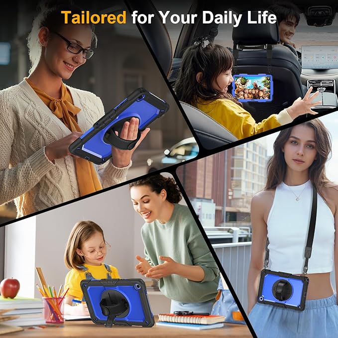 Case for Samsung Galaxy Tab A9+/A9 Plus 11 Inch 2023(SM-X210/X216/X218), Ubearkk Full-Body Drop Protection Case with Screen Protector, 360° Rotating Stand and Hand/Shoulder Strap, Dark Blue