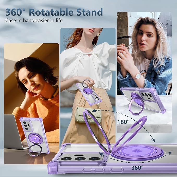 for Samsung Galaxy Note 20 Ultra Case Compatible with MagSafe Magnetic,with 1 Tempered Glass Screen Protector,Built-in 360°Kickstand Ring Military Grade Shockproof Heavy Duty Protection Purple