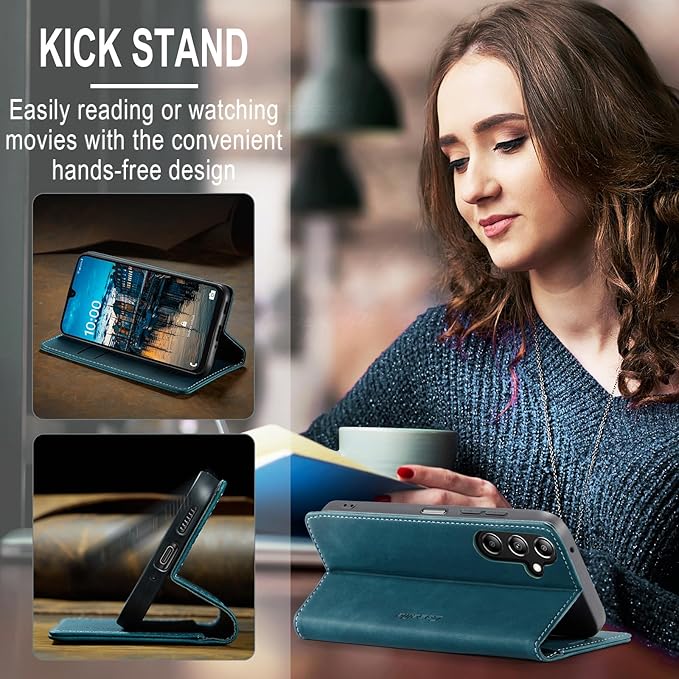 for Samsung Galaxy A16 5G Case, Flip Wallet Leather Case with Card Holder Magnetic Closure Shockproof Kickstand Protective Phone Cases Cover for Galaxy A16 5G / A16 4G, Blue-Green