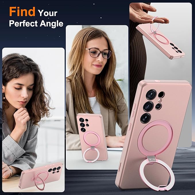 Designed for Samsung Galaxy S25 Ultra Case with Magnetic Ring Stand [Compatible with Mag-Safe][Military Grade Drop Protection][Build in Kickstand] S25 Ultra Phone Case 6.9",Rose Gold
