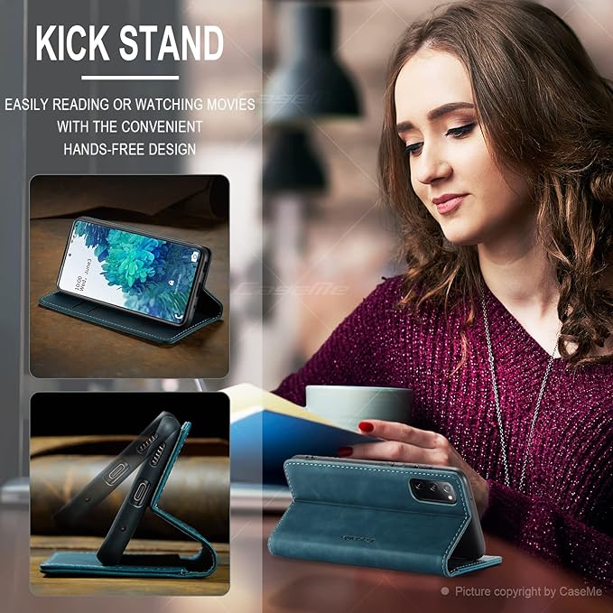 for Samsung Galaxy S20 FE Case, Flip Wallet Leather Case with Card Holder Magnetic Closure Shockproof Kickstand Protective Phone Cases Cover for Samsung S20 FE,Blue-Green