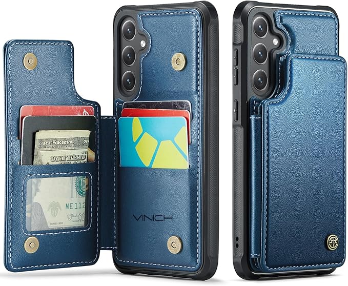Vinich for Samsung Galaxy S24 FE Wallet Case with Card Holder, RFID Blocking Credit Slots Kickstand Shockproof Phone Cover for Women Men, Blue