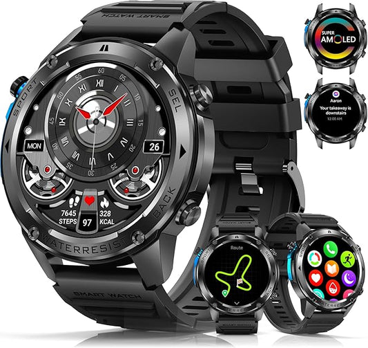 Military Smart Watch for Men with GPS, 1.43" AMOLED Smart Watch with Bluetooth Call, 5ATM Waterproof, 170+ Sports Modes, 500mAh Heart Rate/Sleep/SpO2 Monitor, Fitness Tracker for Android iOS