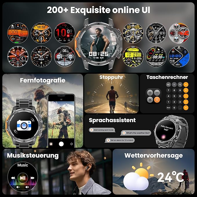 Hwagol Smart Watch Gifts for Dad(Calls/Answer),1.52'' Military Smart Watches for Men for Android iPhone,100+ Sport Modes/Heart Rate/Sleep Monitor Fitness Tracker,Two Accessories and Three Bands Kits