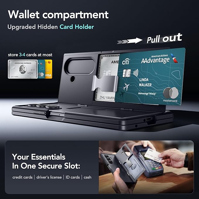 TONGATE Wallet for Galaxy Z Fold 7 Case, 2 Invisible Stands & 4-Card Holder Anti Spy Built-in Privacy Screen Protector & Camera Cover Z7 Hard Phone Case for Samsung Z Fold 7 2025 8",Privacy Black