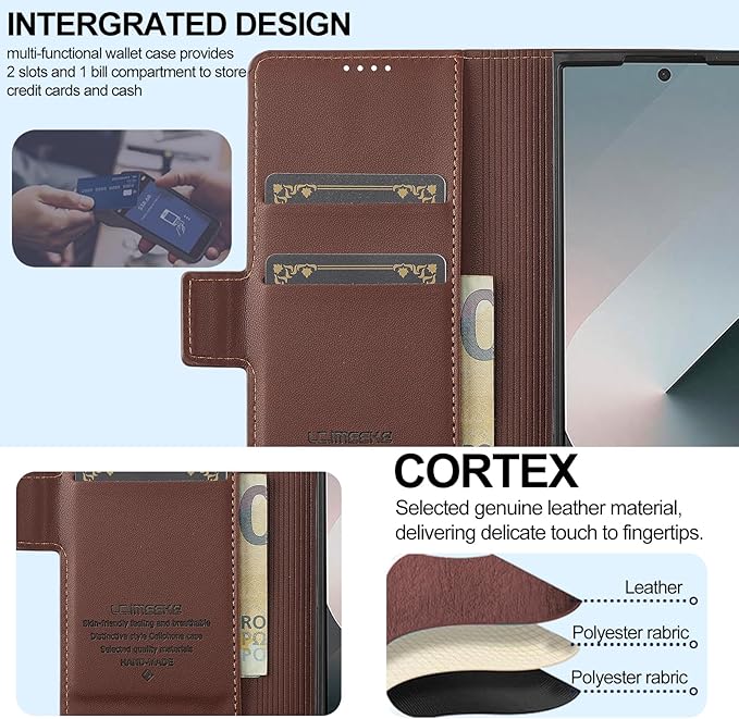 HXY Wallet Case for Samsung Galaxy Z Fold 7 with S Pen Holder, PU Leather Magnetic Flip Case for Men Women with Card Holder Kickstand Shockproof Protection Case for Galaxy Z Fold 7 2025 (Brown)